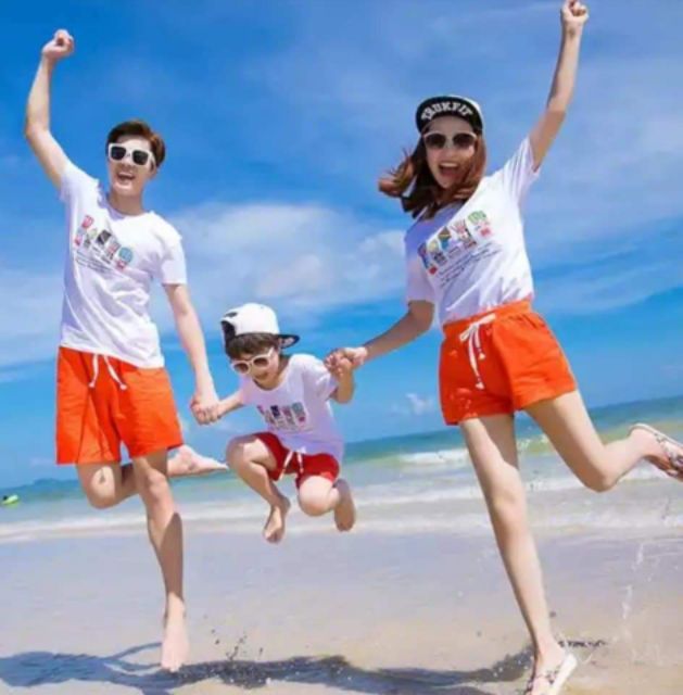 Quần đi biển gia đình màu đỏ , quần gia đình3/4/5 người quần nam big size