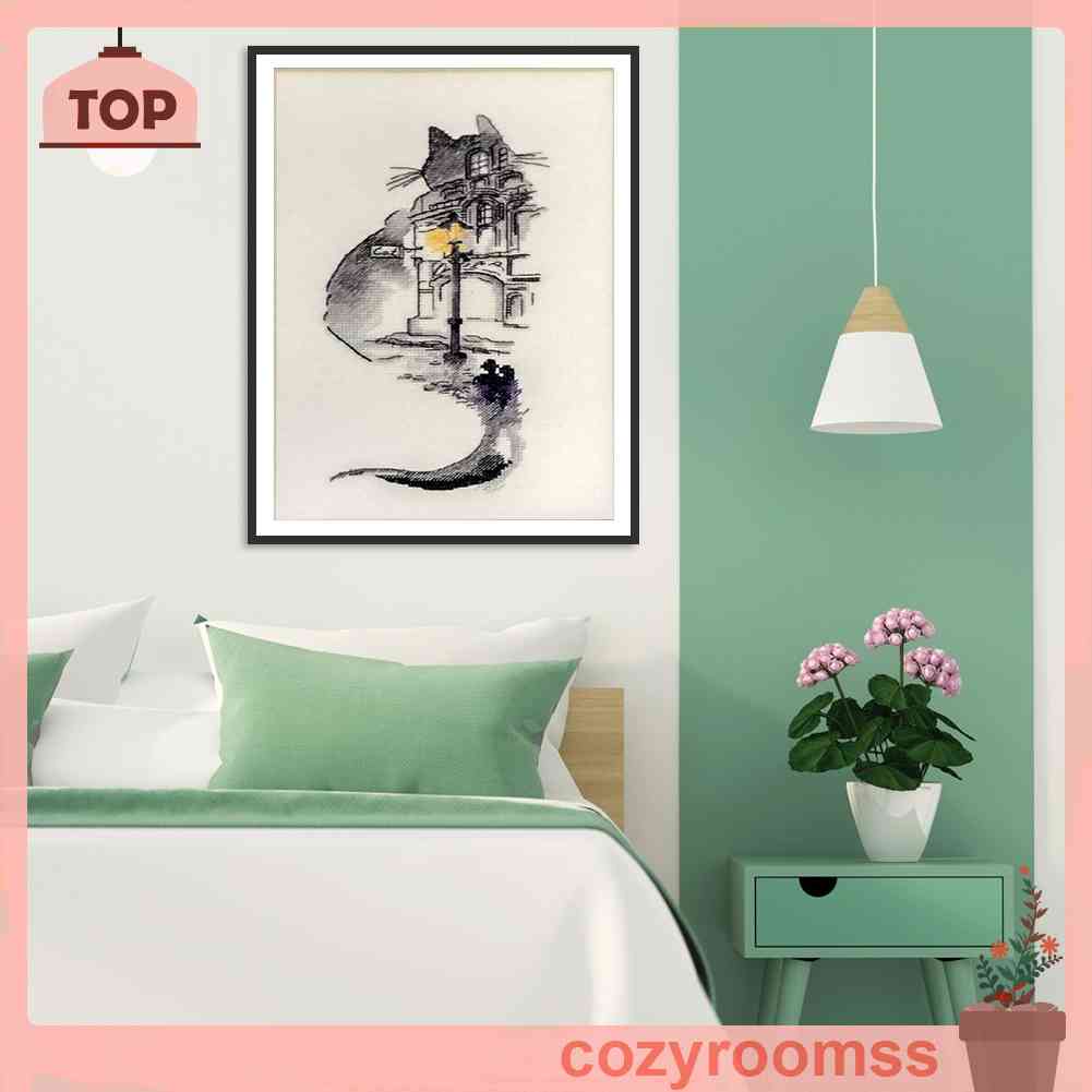 (canvas no printing)  Bộ Tranh Thêu Chữ Thập Tự Làm 14CT Hình Mèo Xinh Xắn