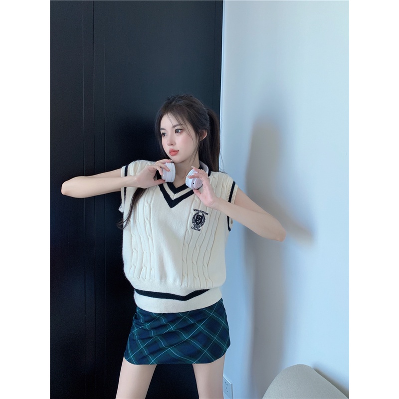 Áo Dệt Kim Không Tay Dáng Ngắn Phong Cách Thời Trang Hàn Quốc