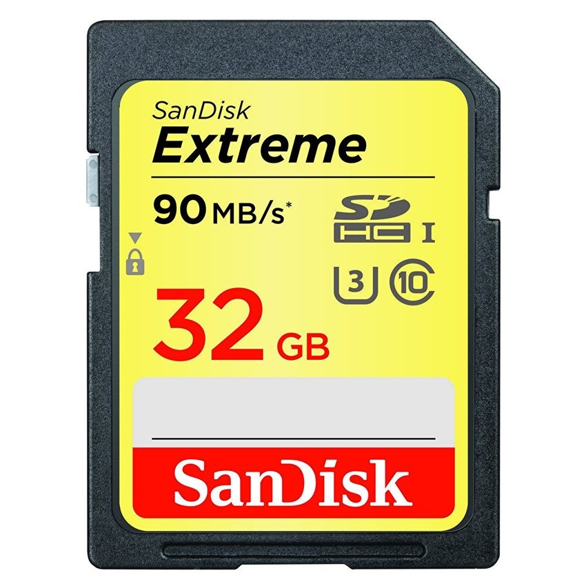 Thẻ nhớ Máy Ảnh SDHC SanDisk Extreme 32GB Class 10 UHS1-U3 90MB/s (Vàng)