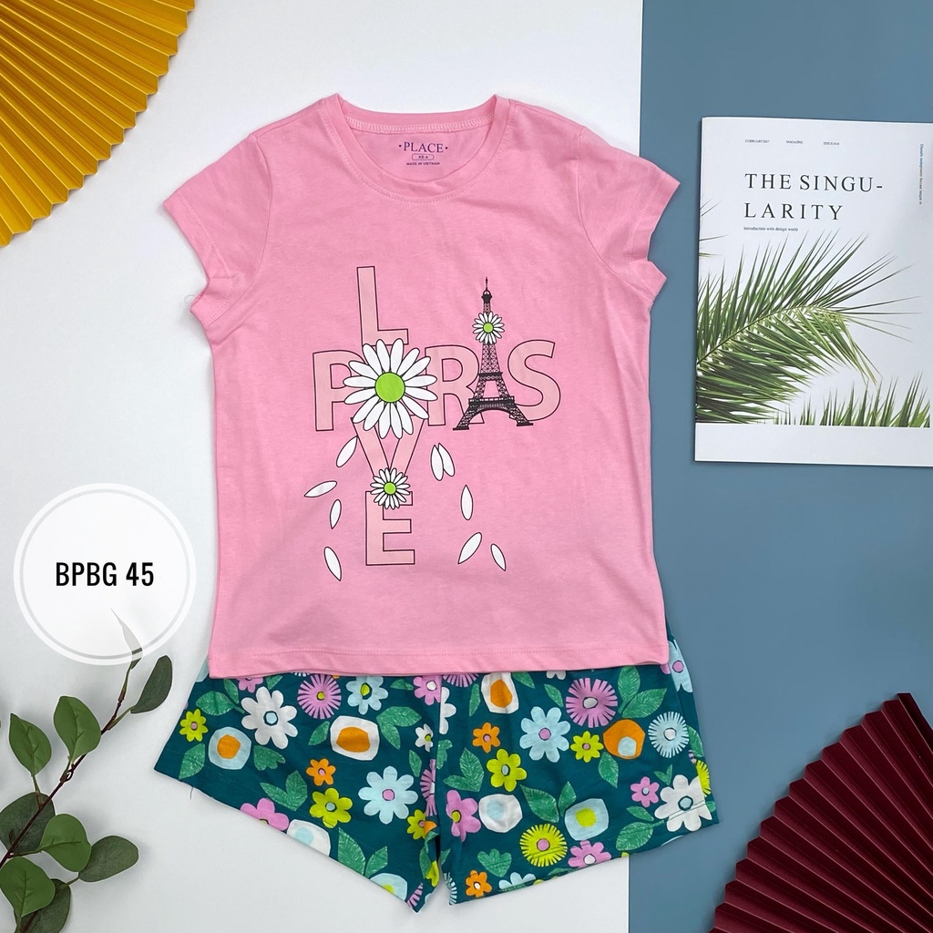 Bộ quần áo bé gái ngắn tay LITIBABY, chất cotton mềm mát, size 4/14T