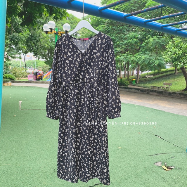 Váy hoa nhí vintage dài tay thu đông