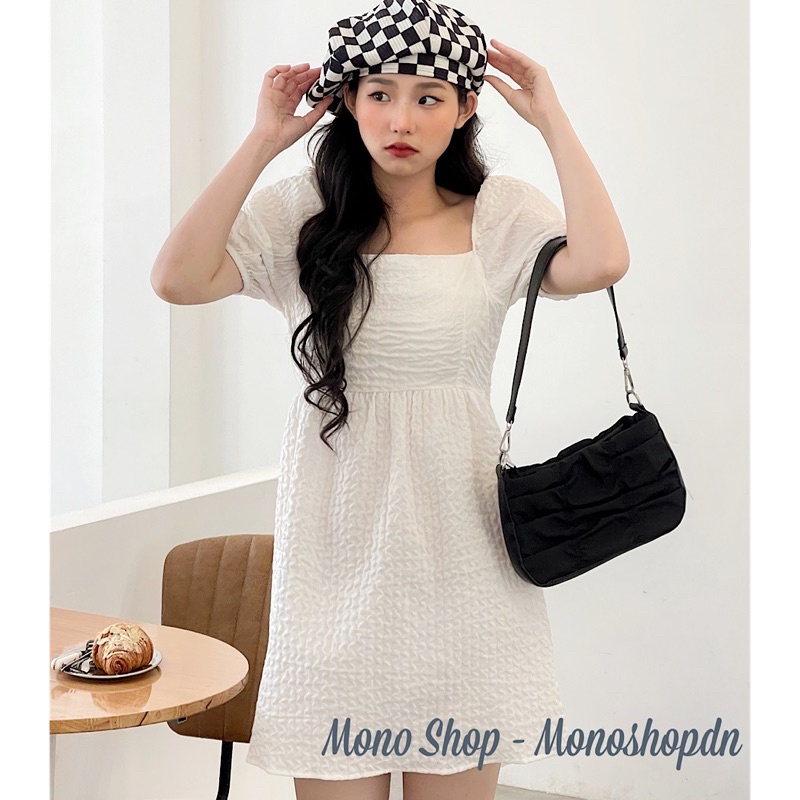 Đầm gấm xốp cột nơ lưng dáng babydoll mặc được hai kiểu Ảnh thật/ sẵn