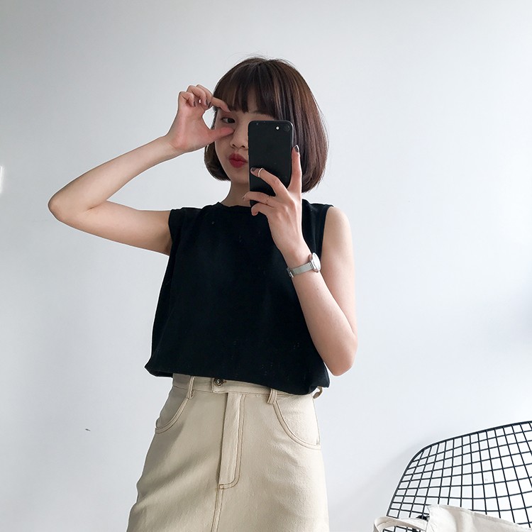 Áo thun cotton không tay trơn màu đơn giản thời trang mùa hè hàn quốc dành cho nữ | BigBuy360 - bigbuy360.vn