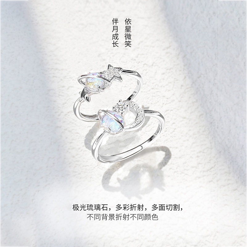 925 Silver Moon Star Ring Fashion For Women