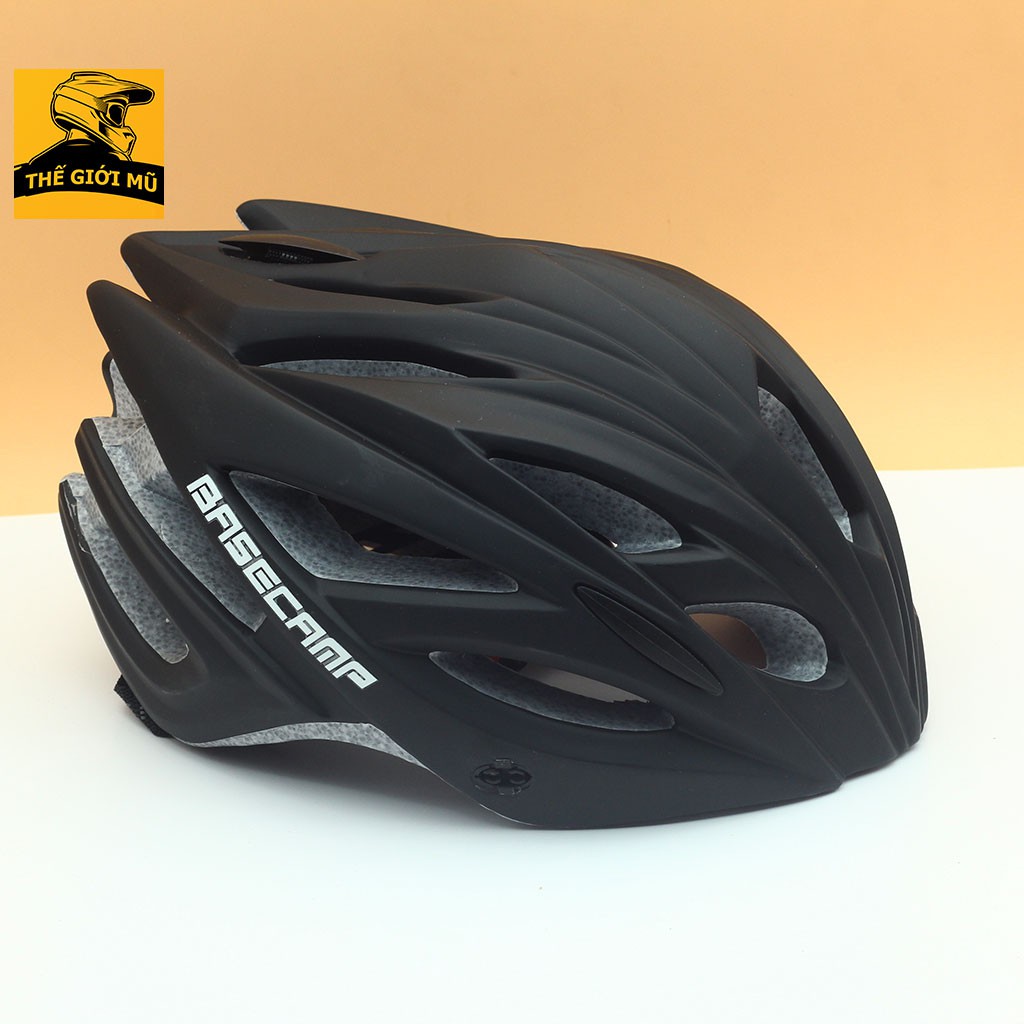 Mũ bảo hiểm xe đạp thể thao Basecamp chính hãng siêu nhẹ màu đen nhám, Thế Giới Mũ