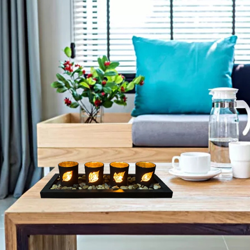 Bộ Giá Đỡ Nến Bằng Thủy Tinh Hình Chiếc Lá Độc Đáo Trang Trí Nhà Cửa