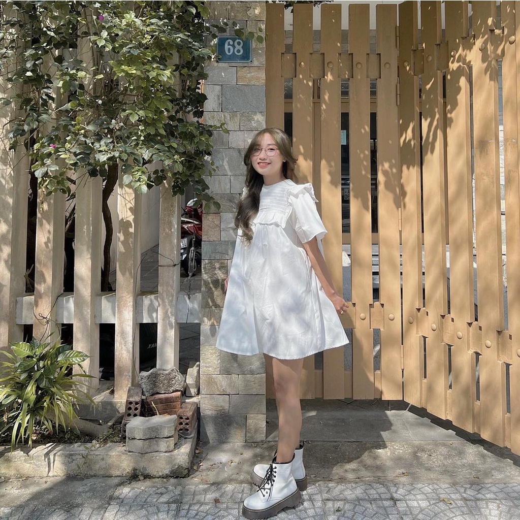 [VIDEO/ ẢNH THẬT] Áo Váy Babydoll Xếp Ly Ngực Tay Cánh Tiên Màu Trắng | BigBuy360 - bigbuy360.vn