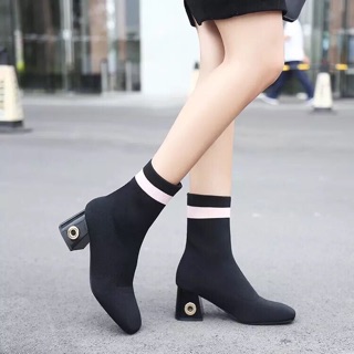 (CÓ SẴN) Bốt Chun Kẻ Viền Cổ Ngắn