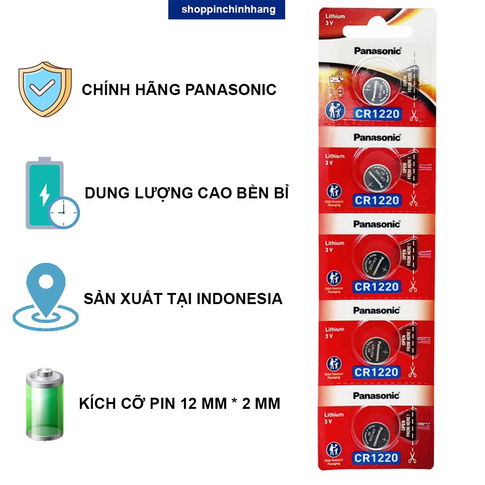 Pin CR1220 Panasonic lithium 3V vỉ 5 viên chính hãng