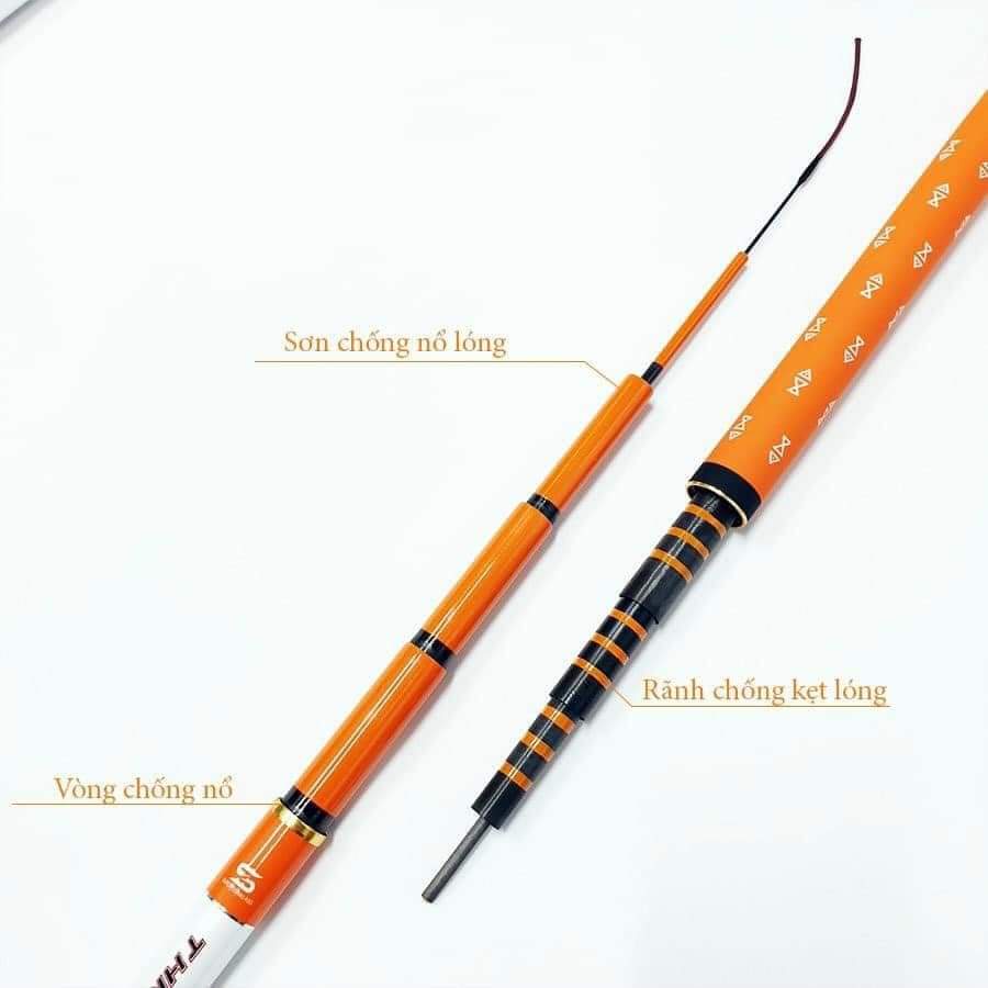 Cần câu tay Bạch Thiên Kim 6H, Cần câu đơn câu đài carbon, tặng kèm ngọn, có lóng thay thế