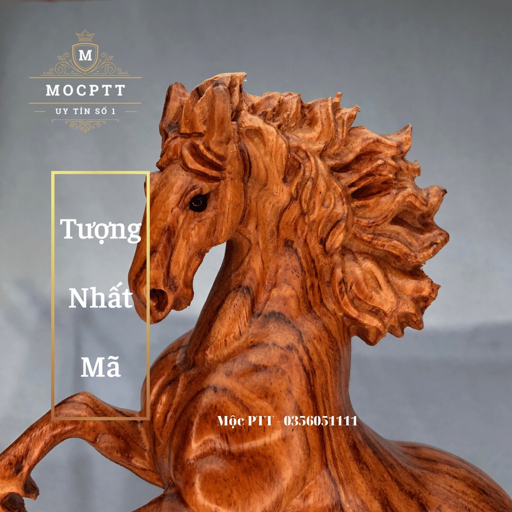 Tượng gỗ con Ngựa mẫu Nhất Mã Phi Thiên gỗ Hương Đá , Munnn Đuôi Công cao 30 40 Cm