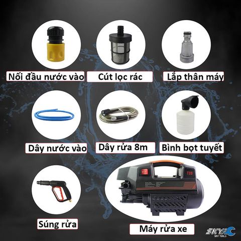 Máy rửa xe áp lực cao 200bar công suất 1800w chính hãng Etop XHT2B - Đi kèm bộ súng dây phun 15m