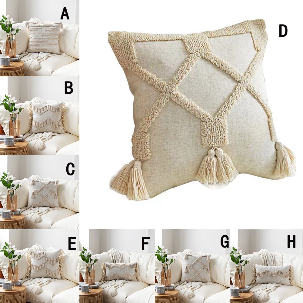 Áo gối cotton lanh handmade phối tua rua phong cách bohemian trang trí độc đáo
