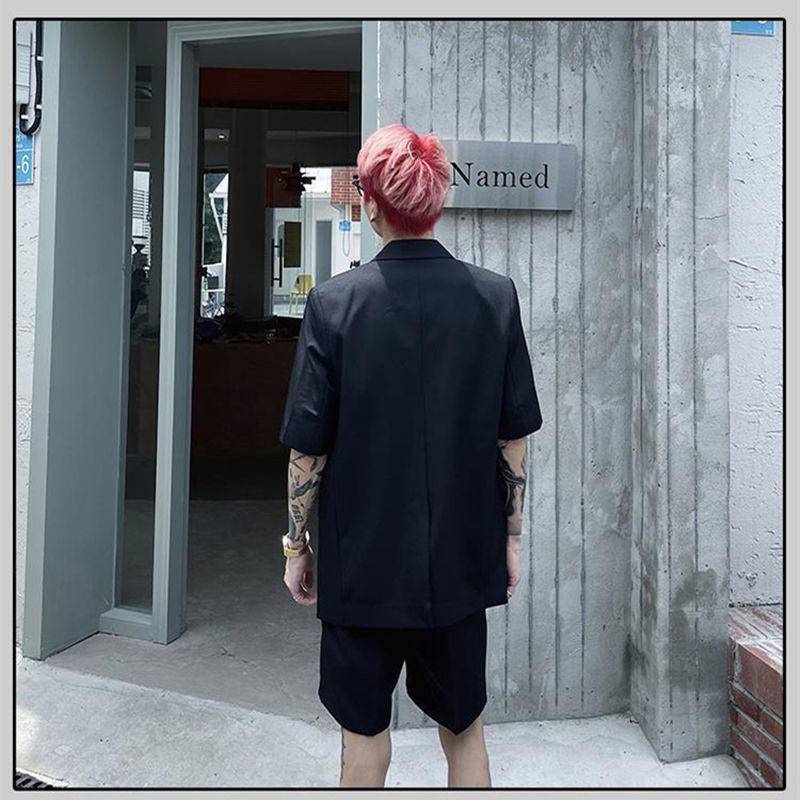 Áo Khoác Blazer Tay Ngắn Dáng Rộng Màu Sáng Phong Cách Hàn Quốc Sang Trọng Cho Nam