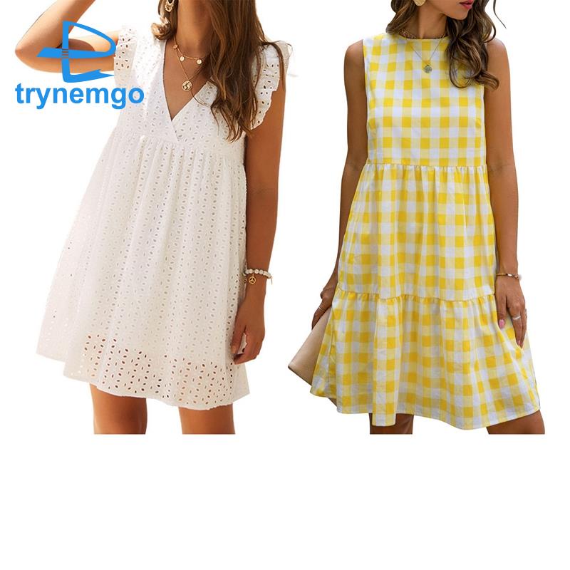 Đầm cổ chữ V tay cánh bướm phối ren màu trắng size S cho nữ
