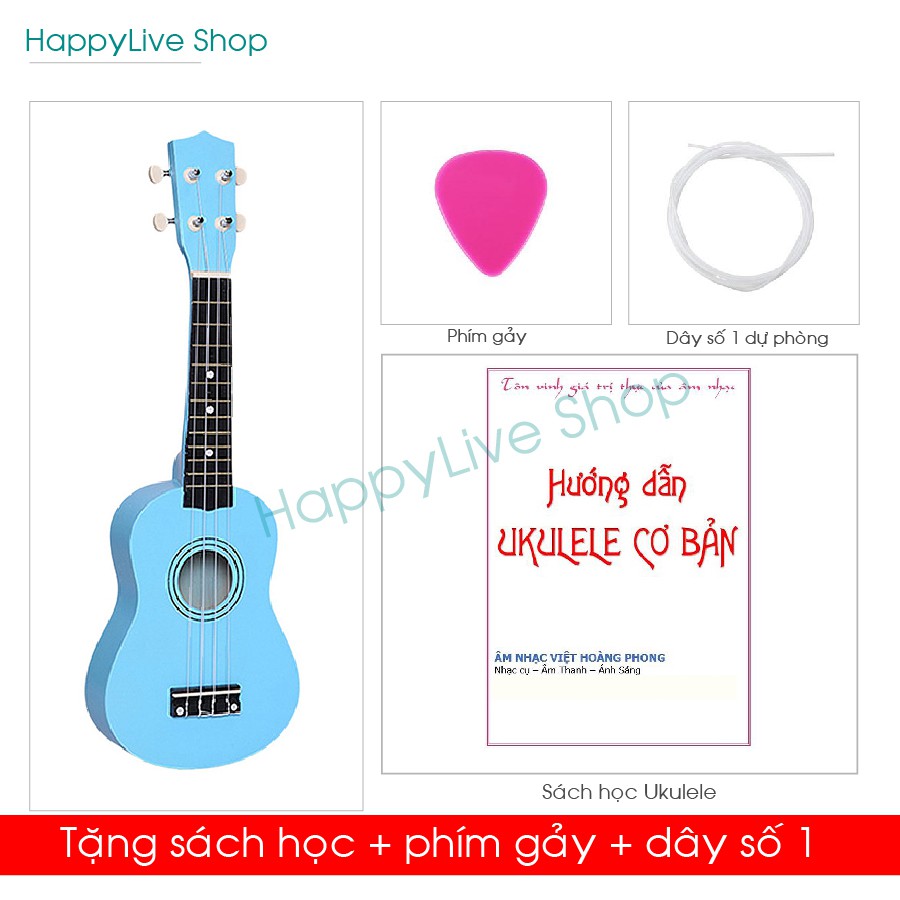 Đàn Ukulele Soprano GỖ (cần gỗ) + Tài liệu học, phím gảy, dây dự phòng