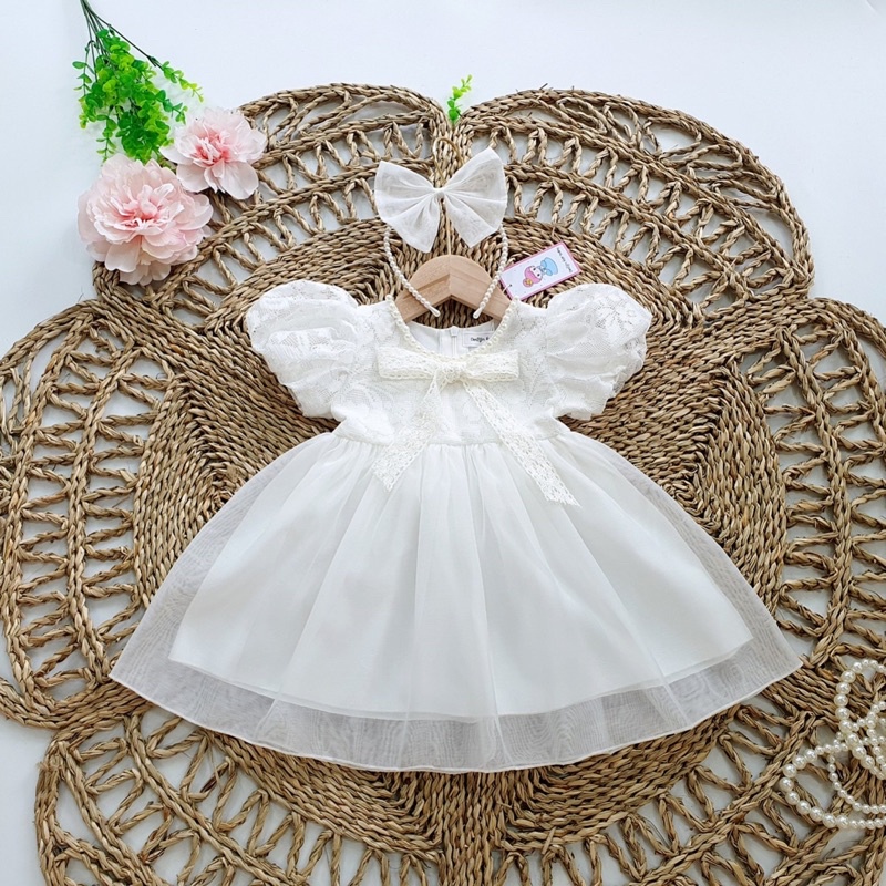Đầm bé gái công chúa ren trắng