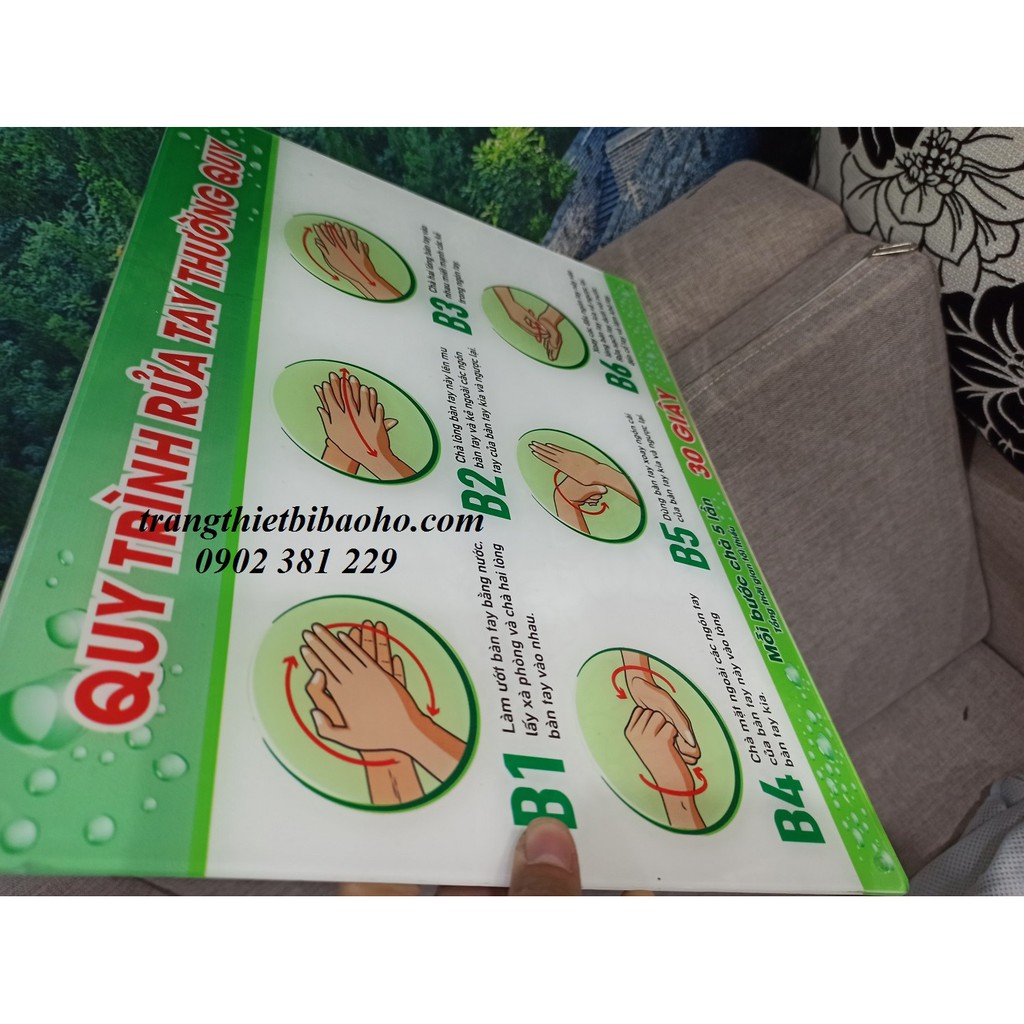 Quy trình rửa tay, hướng dẫn rửa tay thường quy chất mica dán decal KT 30x40cm