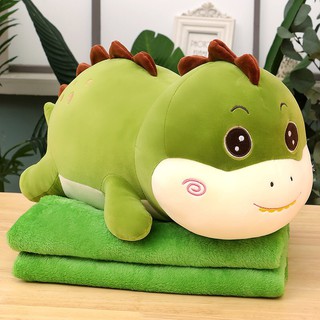 Gấu Bông Có Mền - Chăn Gối Văn Phòng 3in1 Khủng Long Xanh