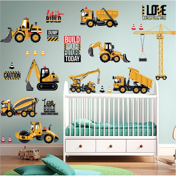 Decal trang trí tường - Xe Giao Thông Vàng Cho Bé
