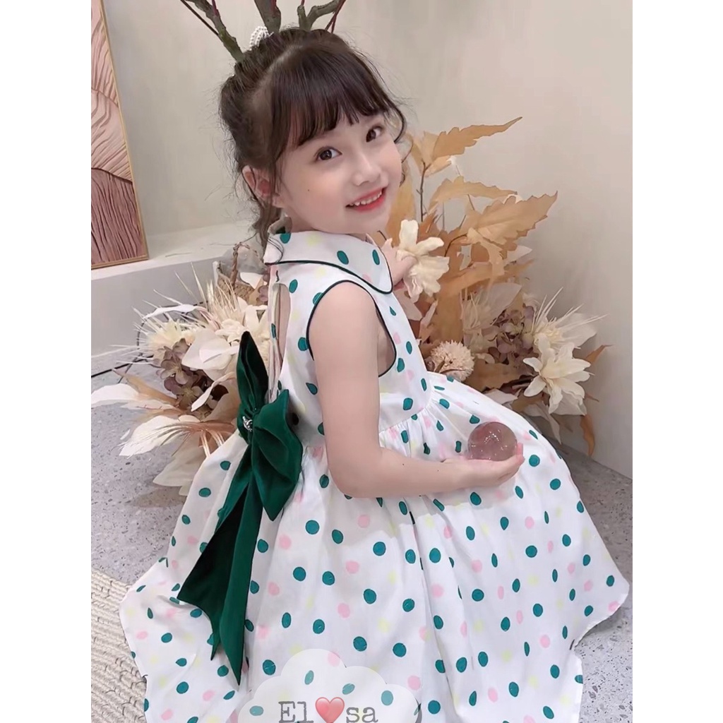 Váy bé gái chấm bi nơ xanh lưng trái tim 8-30kg XHN1053