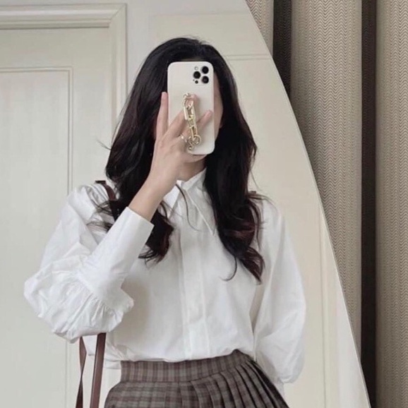 Áo sơ mi tay bo ống chất dày đẹp phong cách công sở thanh lịch dành cho nữ | BigBuy360 - bigbuy360.vn