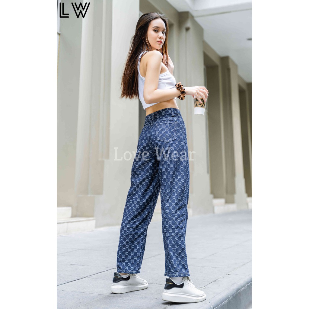 Quần Jean Nữ Ống Suông Rộng Thêu Họa Tiết GC - Quần Jeans GC - FREESHIP toàn quốc - Hottrend 2021