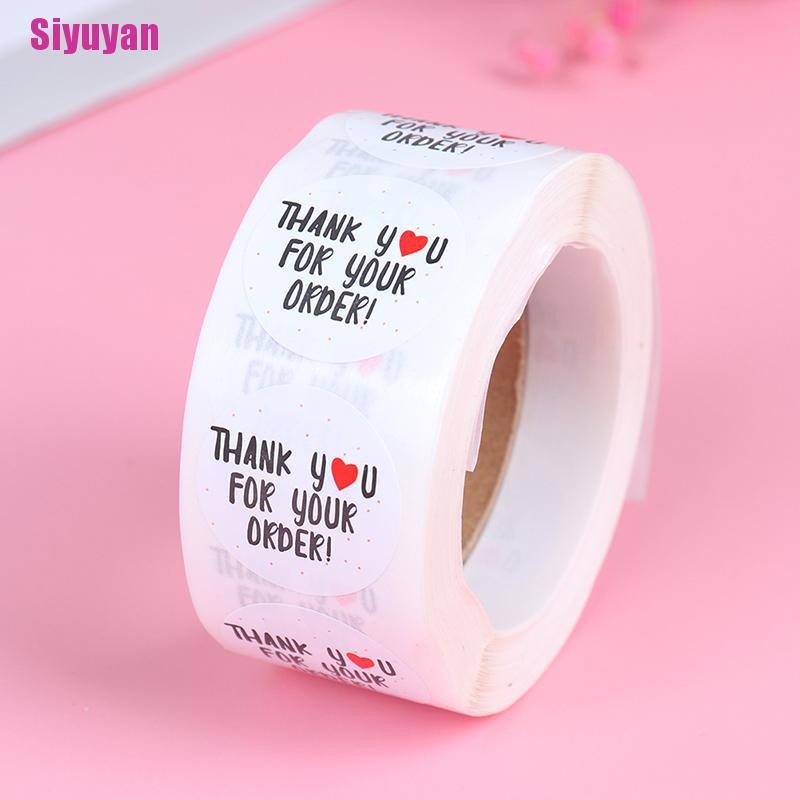 Cuộn 500 nhãn dán tròn in chữ "Thank you" họa tiết trái tim