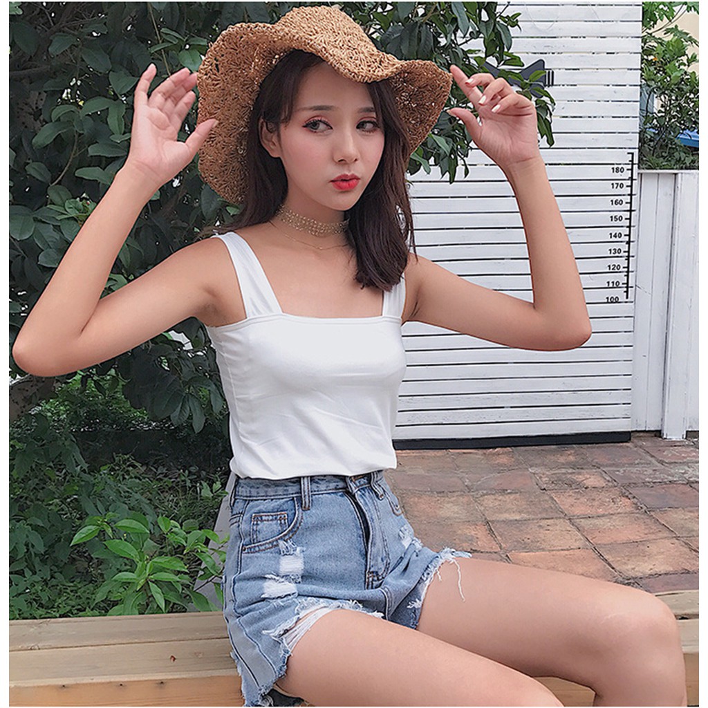 Áo bra hai dây bản to 3cm croptop CERA-Y màu đen CRA032