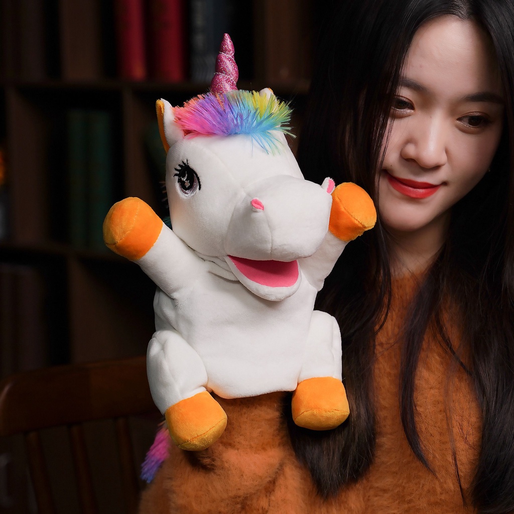 Thú nhồi bông kỳ lân 30cm thích hợp làm quà tặng trẻ em người lớn sử dụng làm rối bàn tay