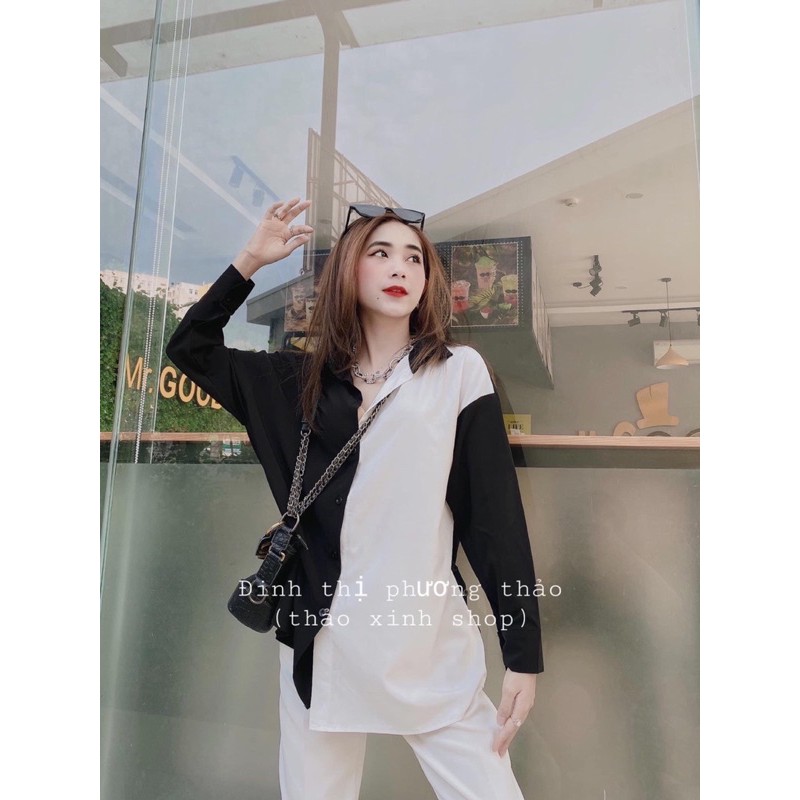 [Mã FAMAYWA giảm 10K đơn 50K] áo sơ mi phối đen-trắng cá tính