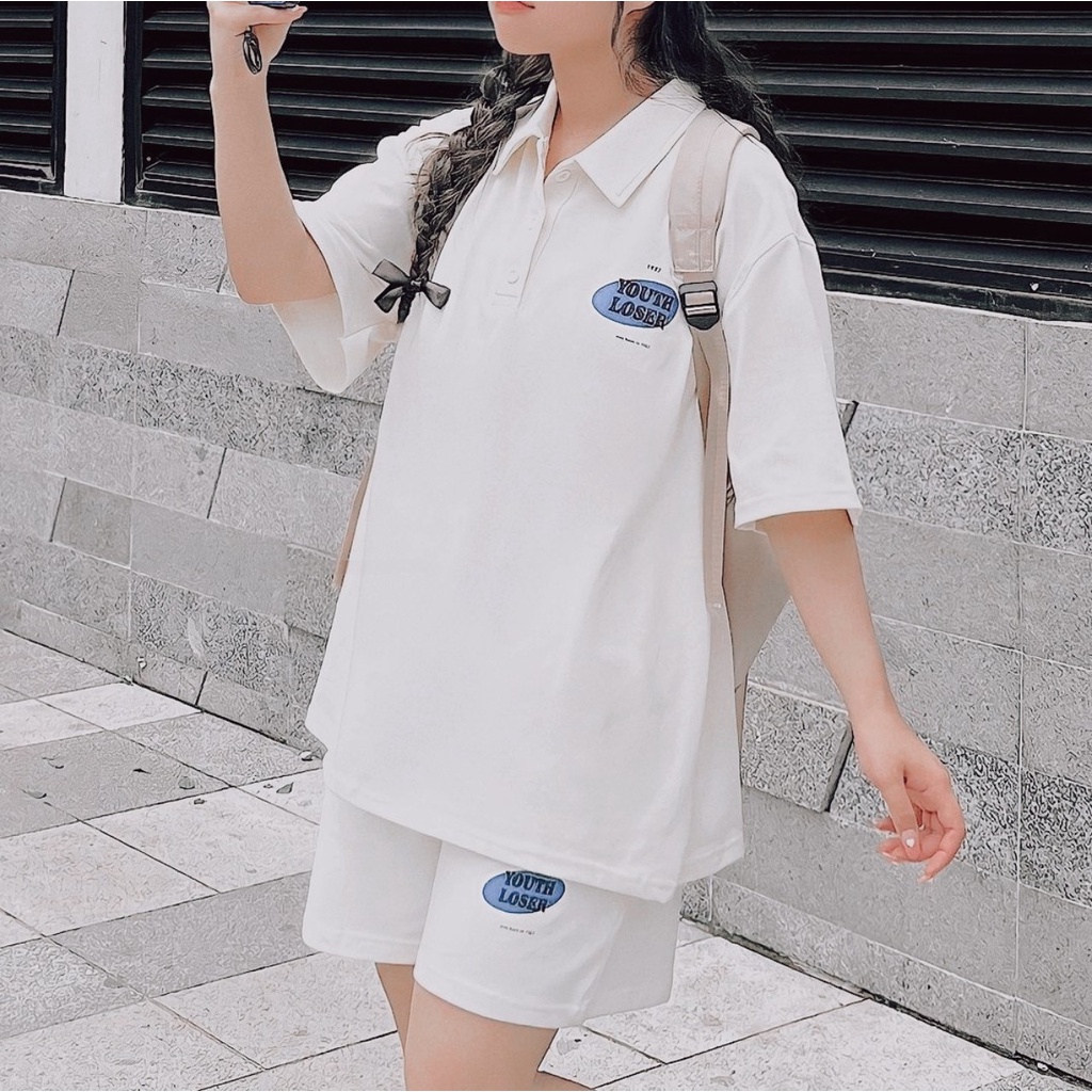 Set Bộ Nữ Quần Short Và Áo Polo YOUTH LOSER Chất Da Cá Mềm Mịn Lên Form Siêu Xinh - Set Đồ Nữ Đi Chơi Cá Tính Ulzzang