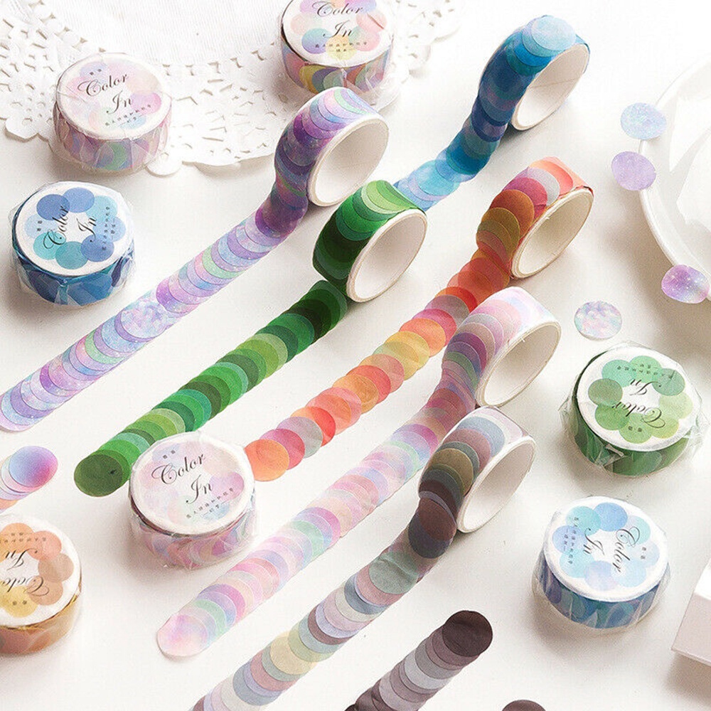 Cuộn 100 miếng dán Washi hình tròn nhiều màu sắc phong cách Nhật Bản làm thủ công trang trí sổ ảnh nhật ký sổ kế hoạch