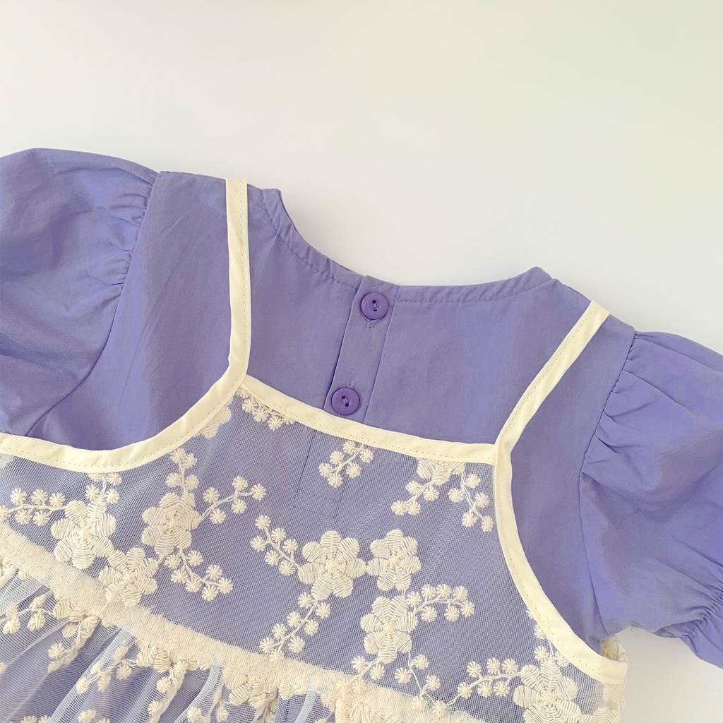 Đầm Tay Ngắn Phối Ren Màu Tím + 1 Đầm Trắng Thời Trang Mùa Hè Xinh Xắn Cho Bé Gái