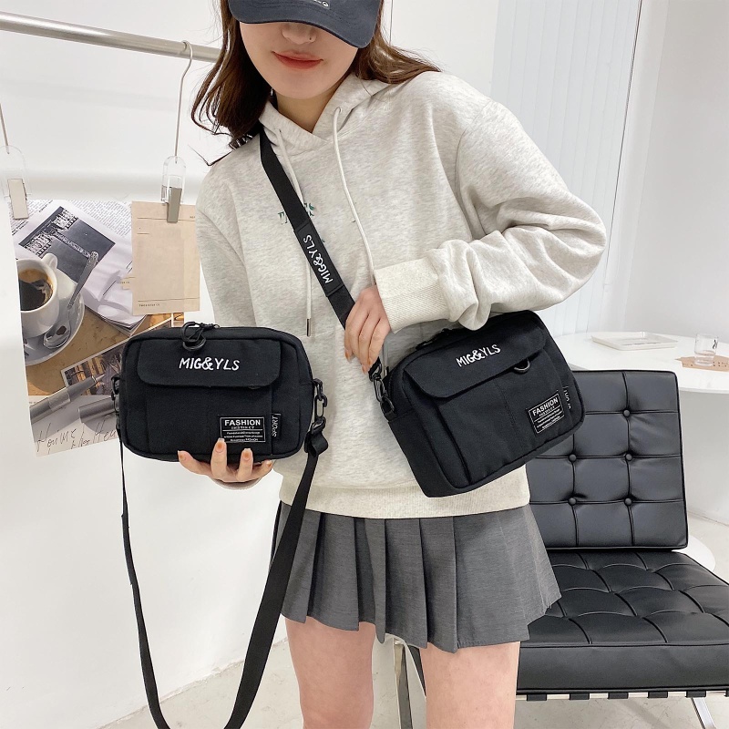 Túi Đeo Chéo Vai Vải Canvas Màu Vàng/Trắng/Đen Thời Trang Cho Nữ