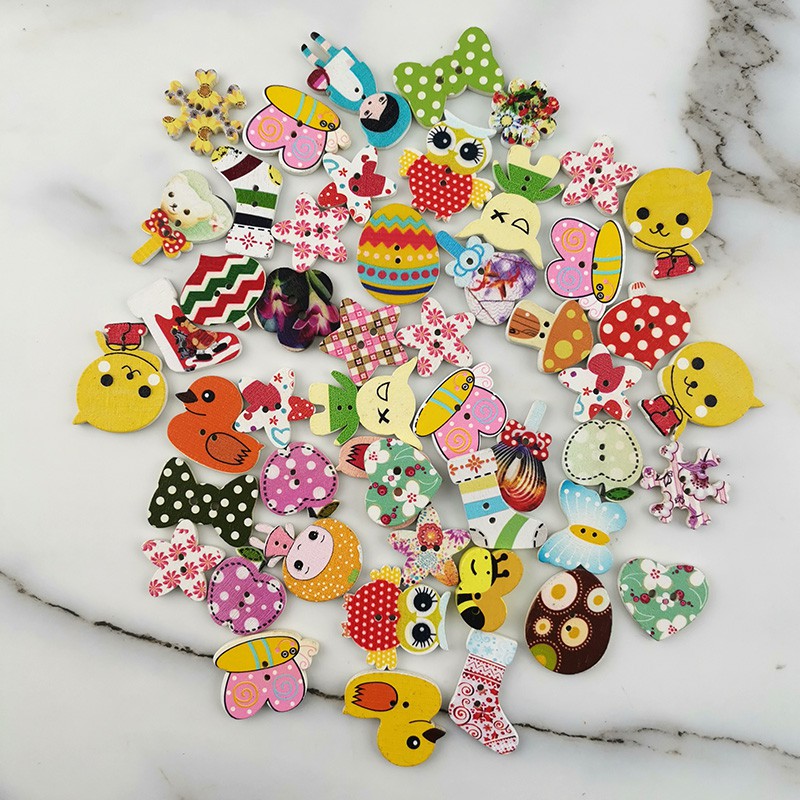 50 Nút Gỗ Hình Các Con Vật