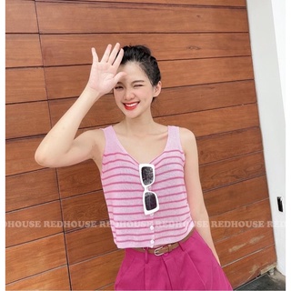 Áo len móc ba lỗ kẻ ngang