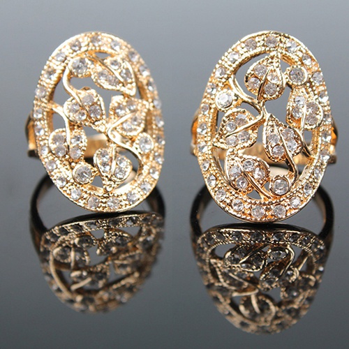 Nhẫn Hợp Kim Hình Chiếc Lá Khoét Lỗ Rỗng Đính Đá Sang Trọng Cho Nữ