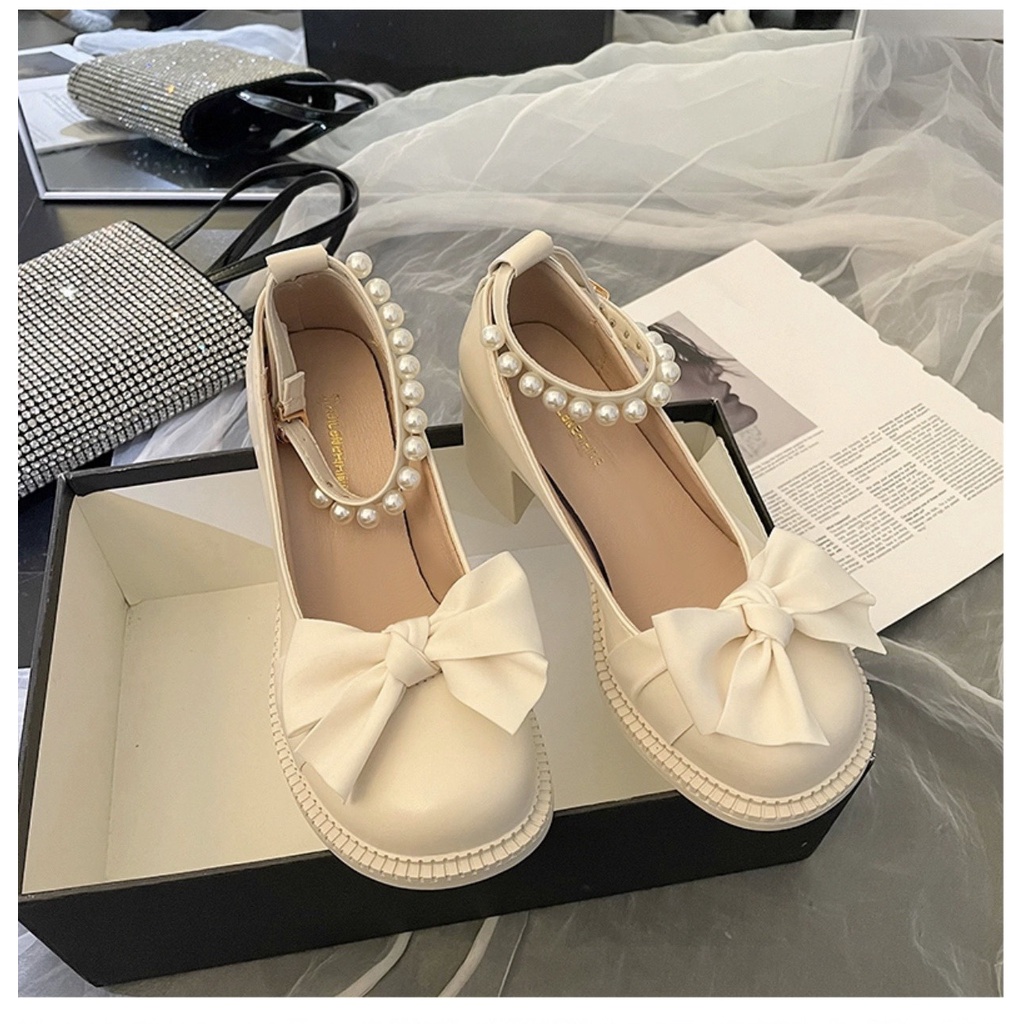 (S120) Giầy cao gót nữ tag nơ quai ngọc (Mã B01 - loại cao 6 phân)