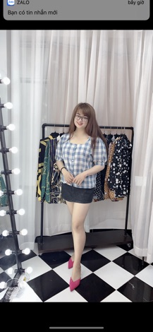 Bigsize Áo caro xanh nút bọc A04