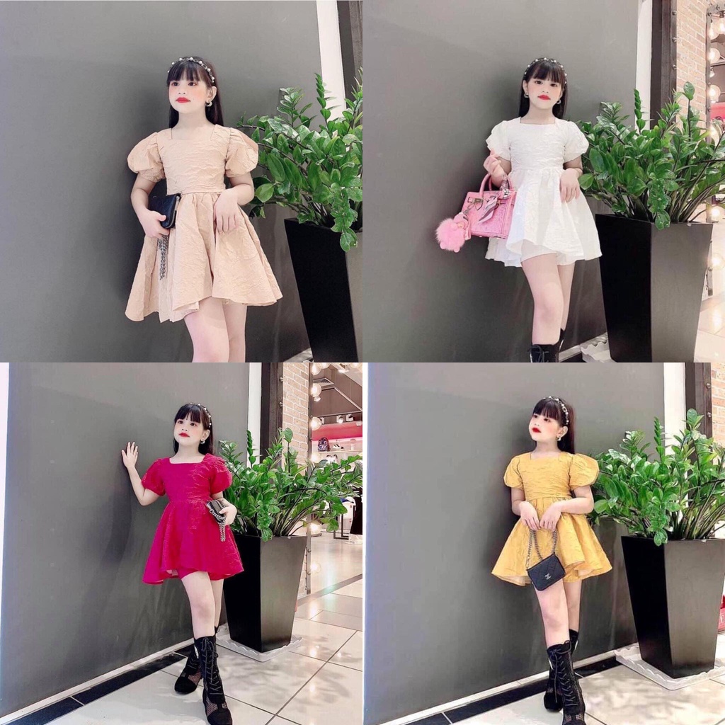 Áo dáng dài giả váy tay bồng chất gấm bông cho bé gái size đại
