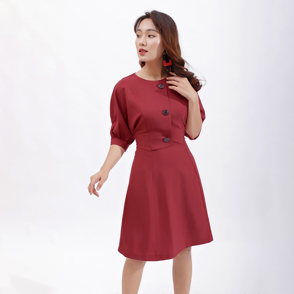 [Mã WABRWA15 giảm 15% đơn 300K] Váy đầm chữ a thời trang Eden tay cánh dơi phối nút - D386 | BigBuy360 - bigbuy360.vn