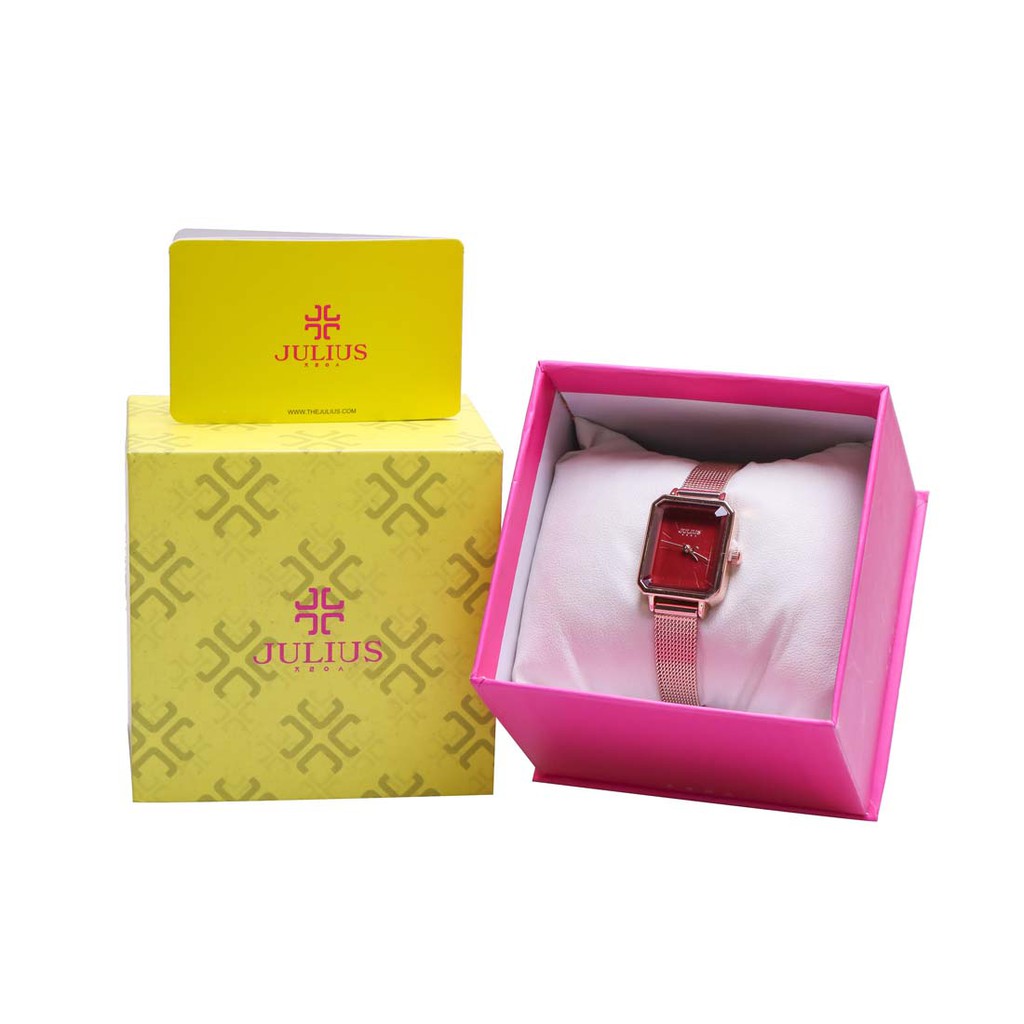 Đồng hồ nữ JA-1223B Julius Hàn Quốc dây thép (Đồng mặt đỏ)