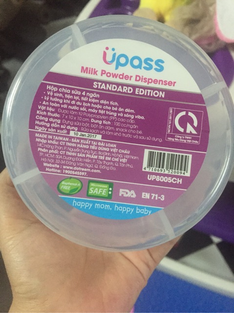 [Mã MKBC245 giảm 8% đơn 400K] Hộp chia sữa Upass Thái Lan, tròn, 4 ngăn