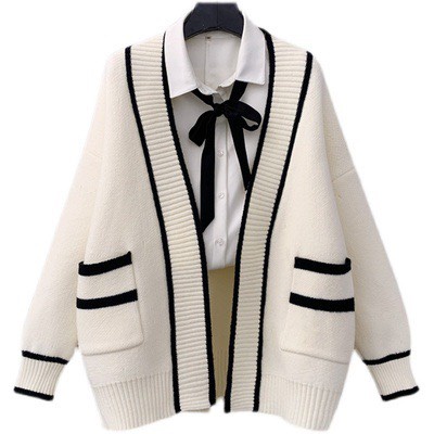 Áo khoác len cardigan trơn phối viền Forgirl dáng xuông có túi