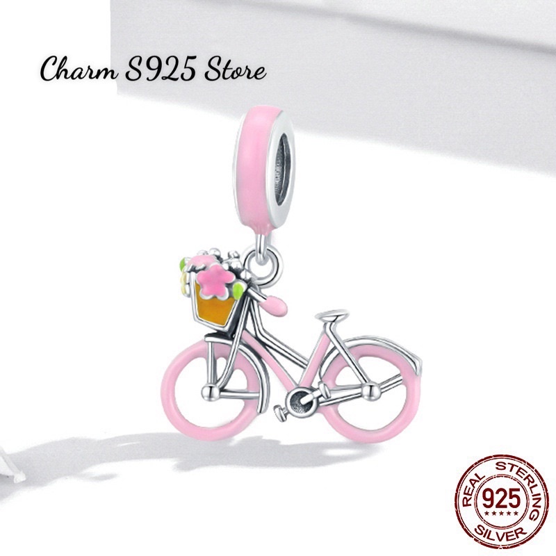 CHARM TREO XE ĐẠP HỒNG BẠC S925 CAO CẤP CHÍNH HÃNG