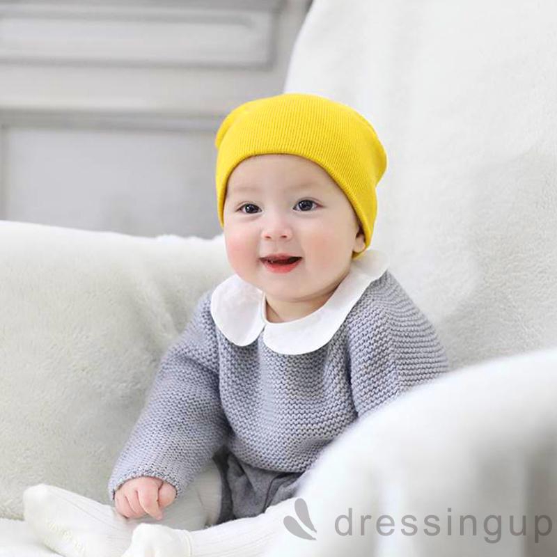 Mũ beanie hai lớp màu trơn xinh xắn thời trang mùa đông cho bé