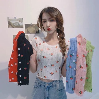 Áo croptop len hoa nhiều màu