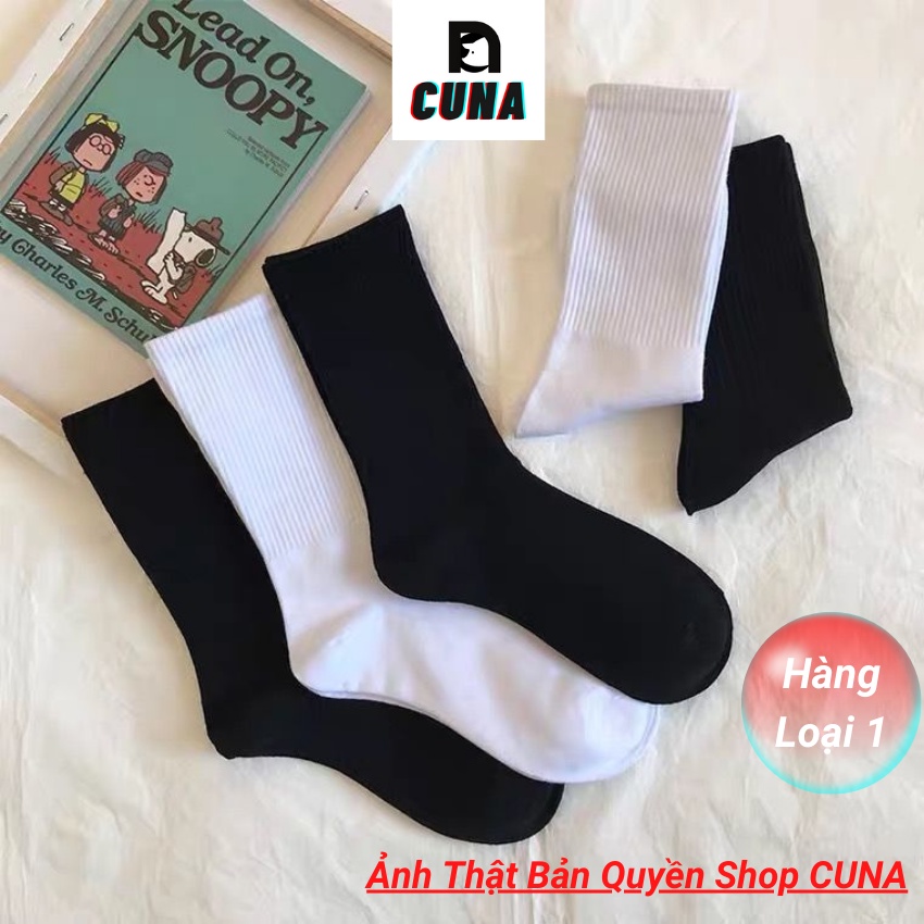 Tất Cổ Cao CUNA Tất Vớ Nam Nữ Cao Thấp Cổ Trắng Đen Dệt Kim Nhún Unisex Co Giãn Thoáng Khí Chống Hôi Chân Dày